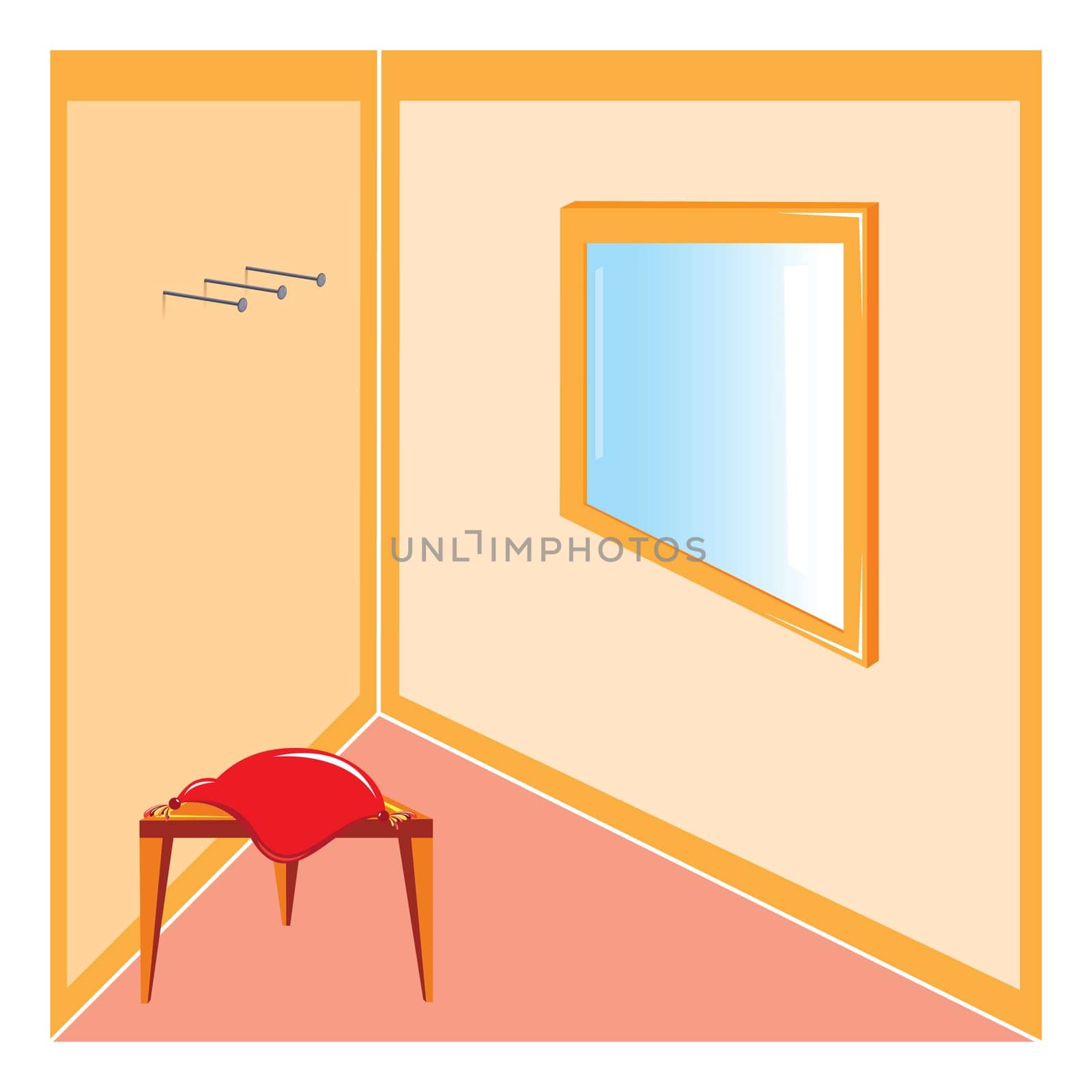 llustration corner of the room with furniture and a mirror