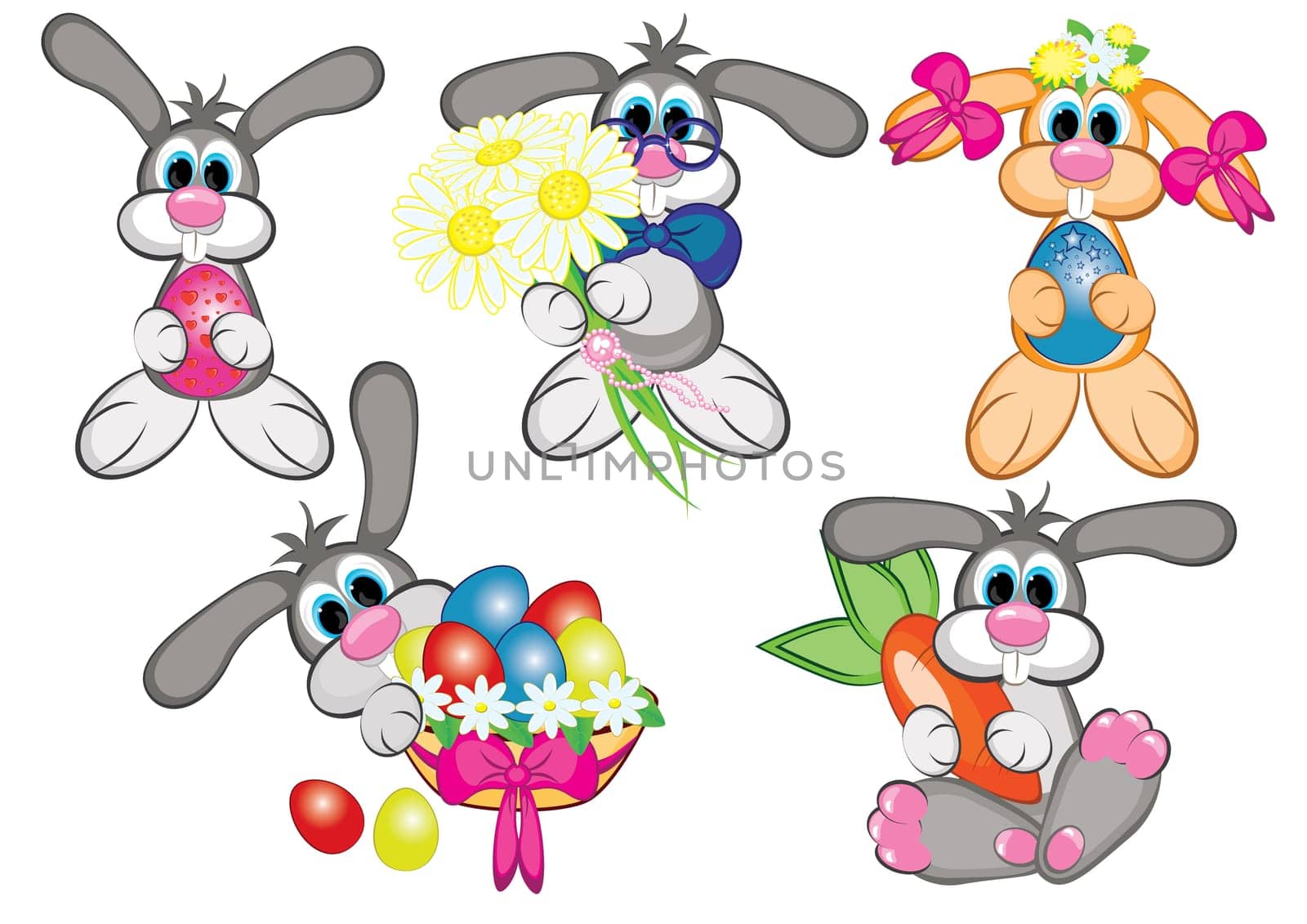 Set of Bunnys With Easter Eggs. Raster version. Vector version is in my gallery.