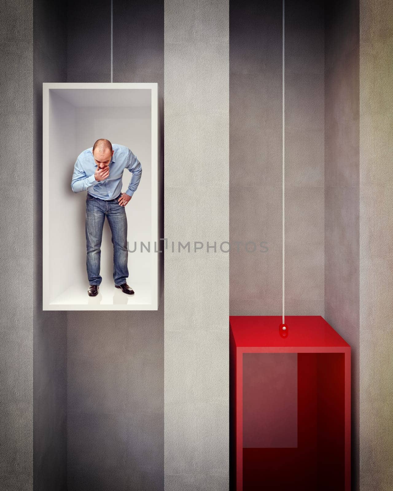 man on 3d metaphoric elevator