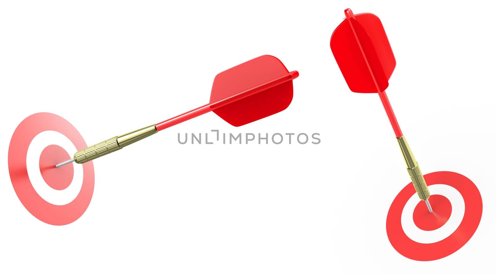 Dart hit the target, isolated on white background