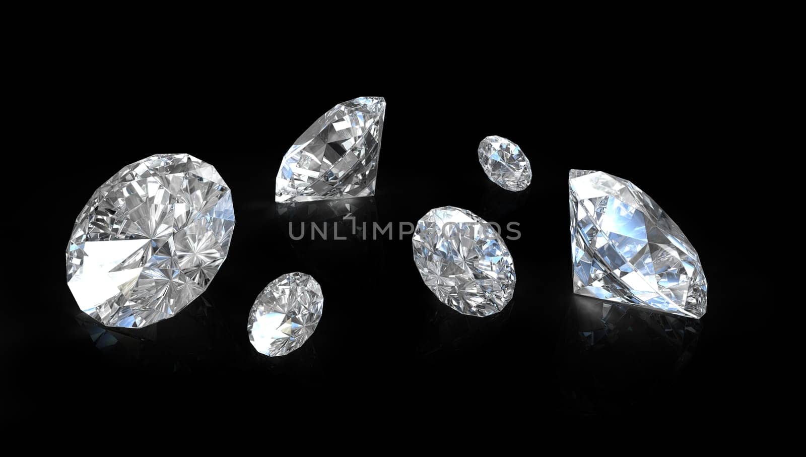 Few old european round cut diamonds, on black background