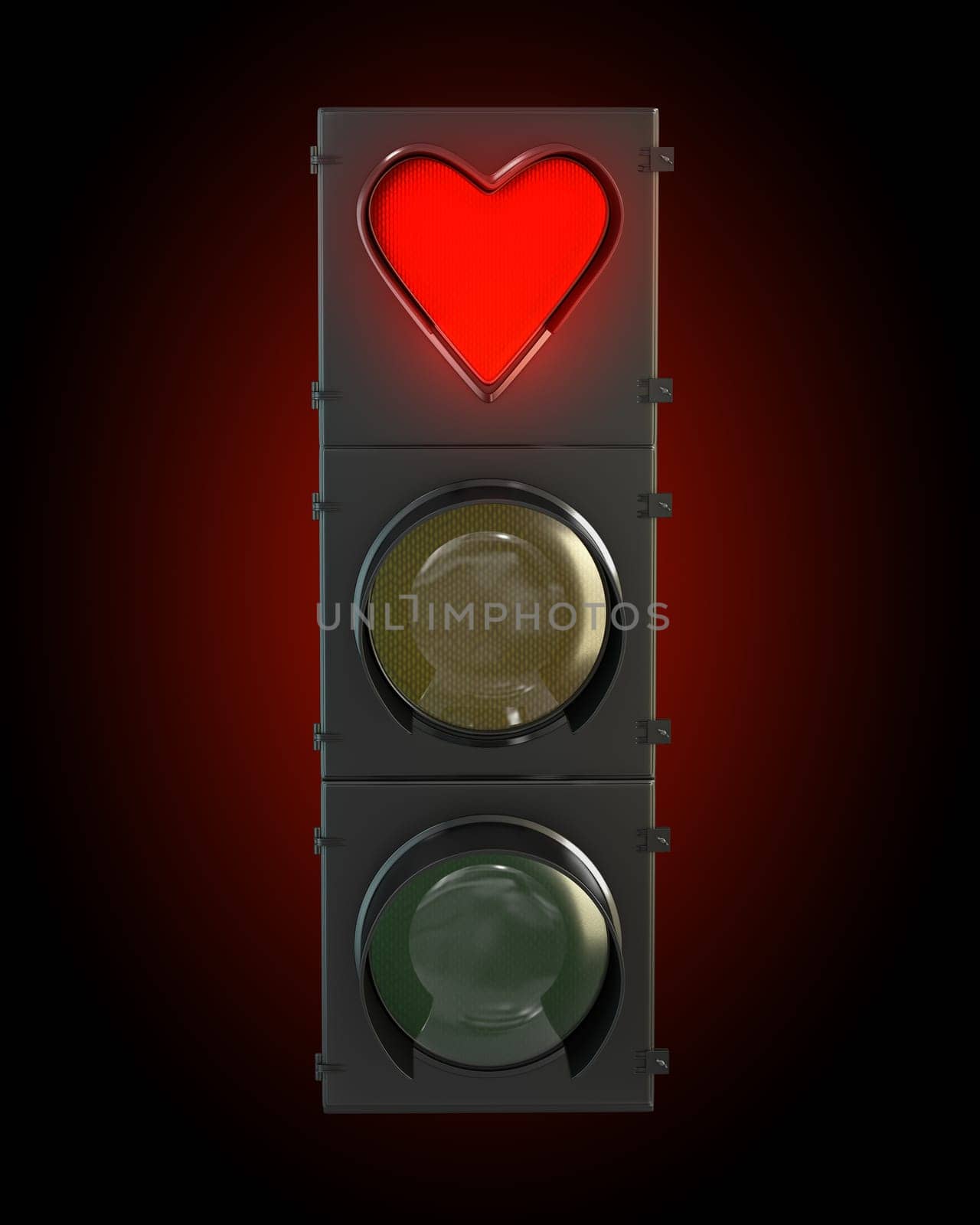 Traffic light with heart shaped red lamp