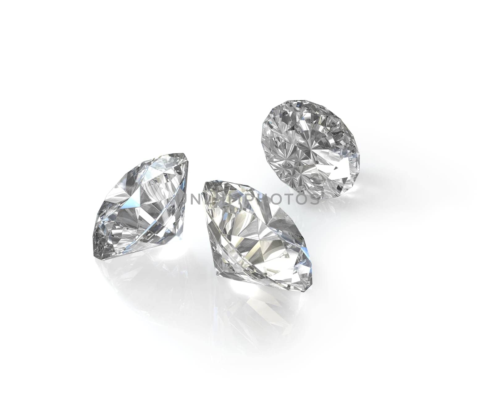 Three round, old european cut diamonds, isolated on white background