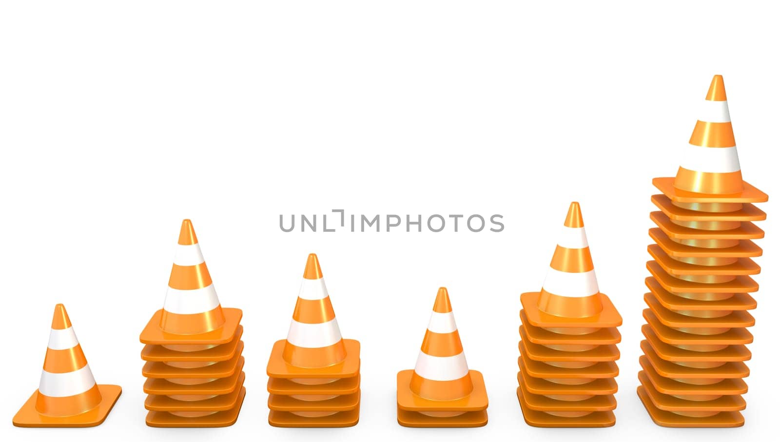 Graph of growth made of traffic cones, isolated on white background
