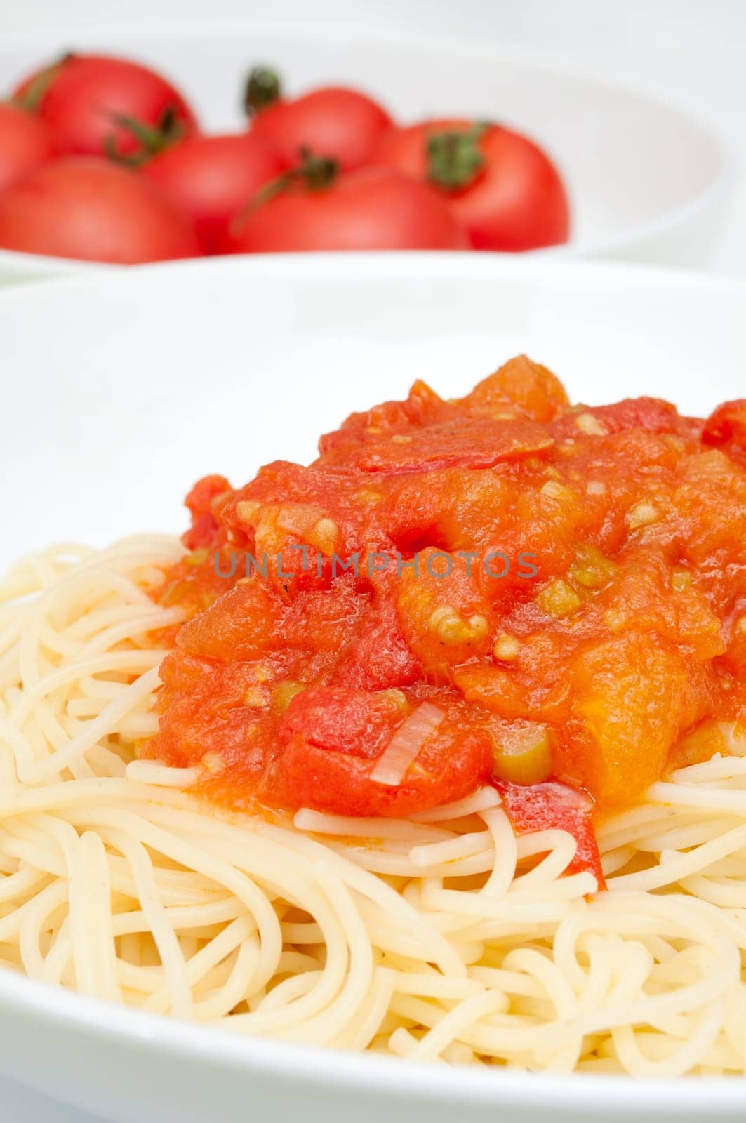 Closeup of Spaghetti With Tomato Sauce