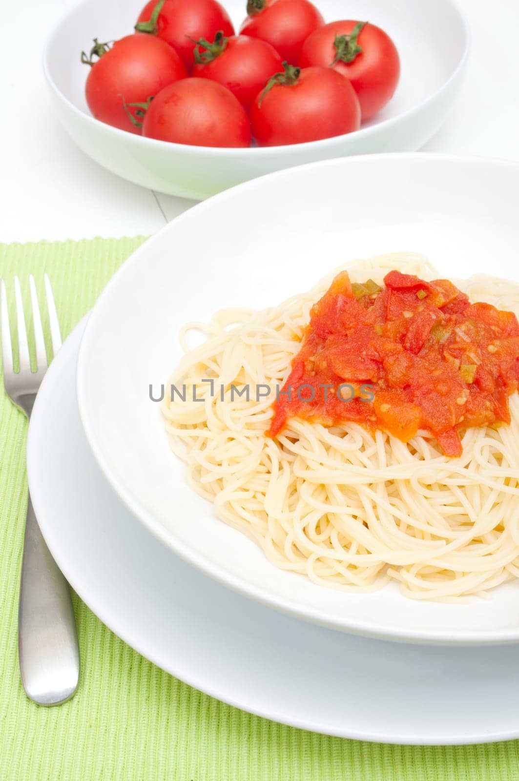 Closeup of Spaghetti With Tomato Sauce