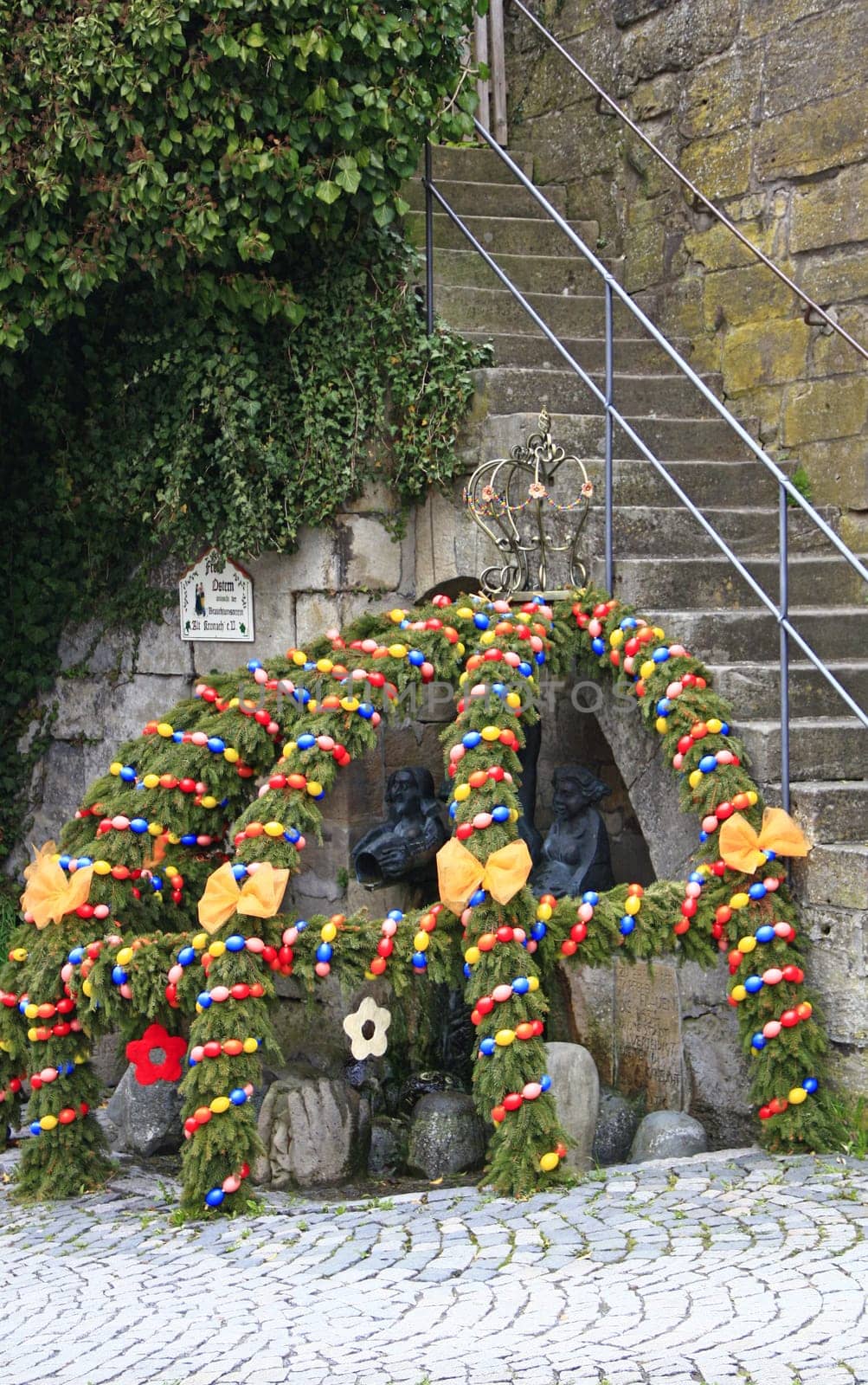 decorated Easter fountain in Kronach,Bavaria,Germany