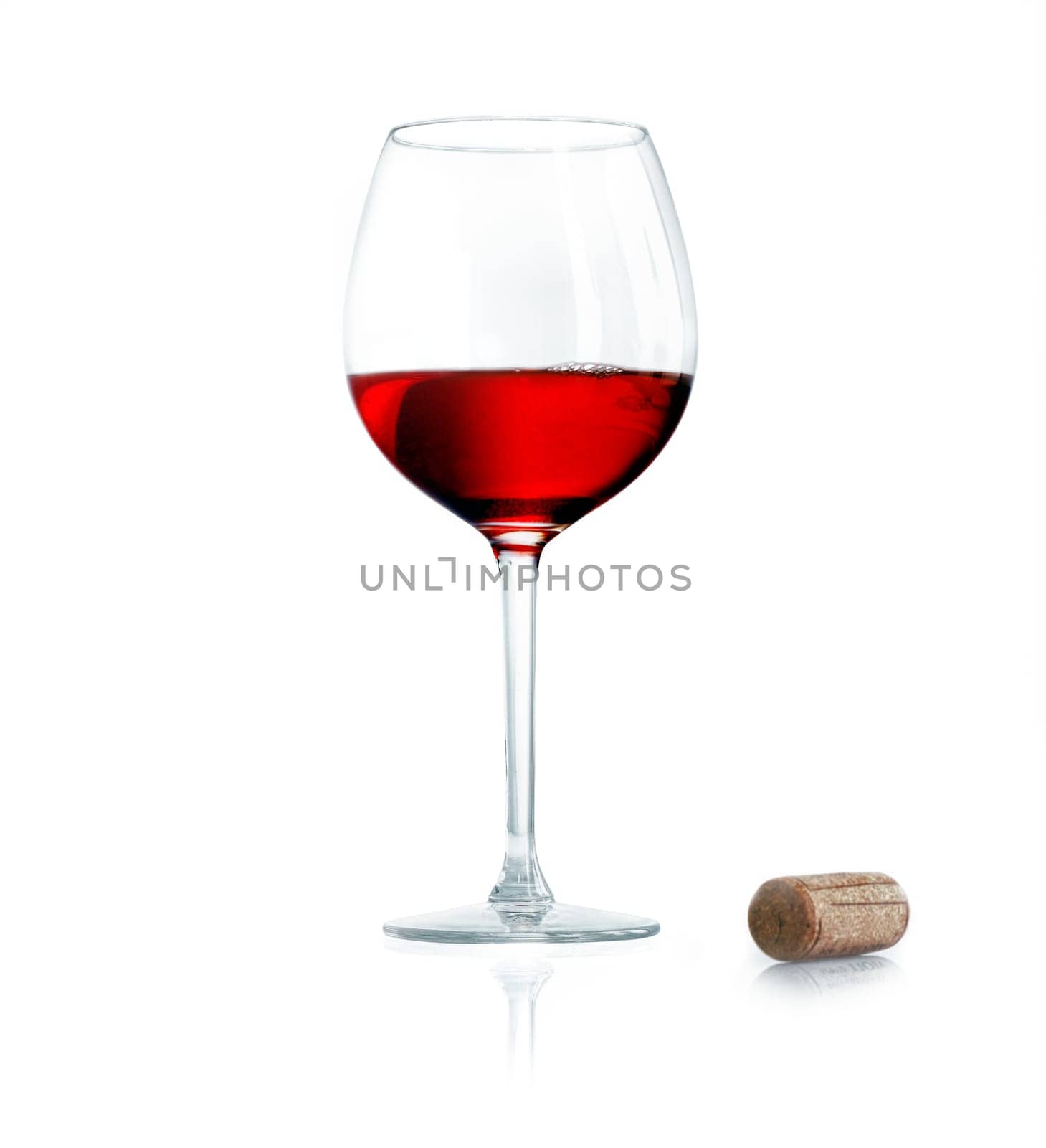 Red wine isolated with a cork isolated on white background. Maybe for dry Burgundy,Sauvignon or Merlot concepts