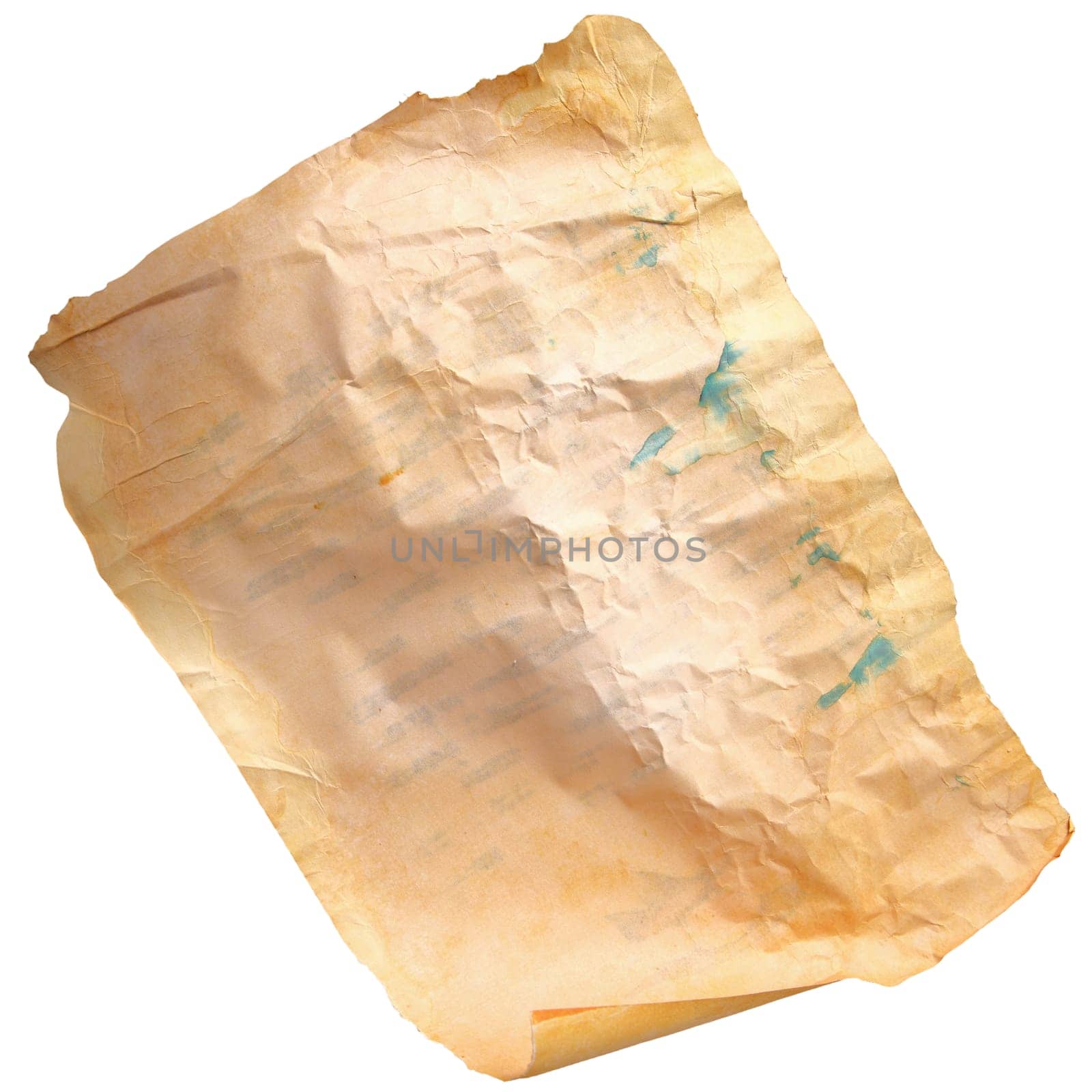 Vintage Paper isolated on white background, with a spot of ink