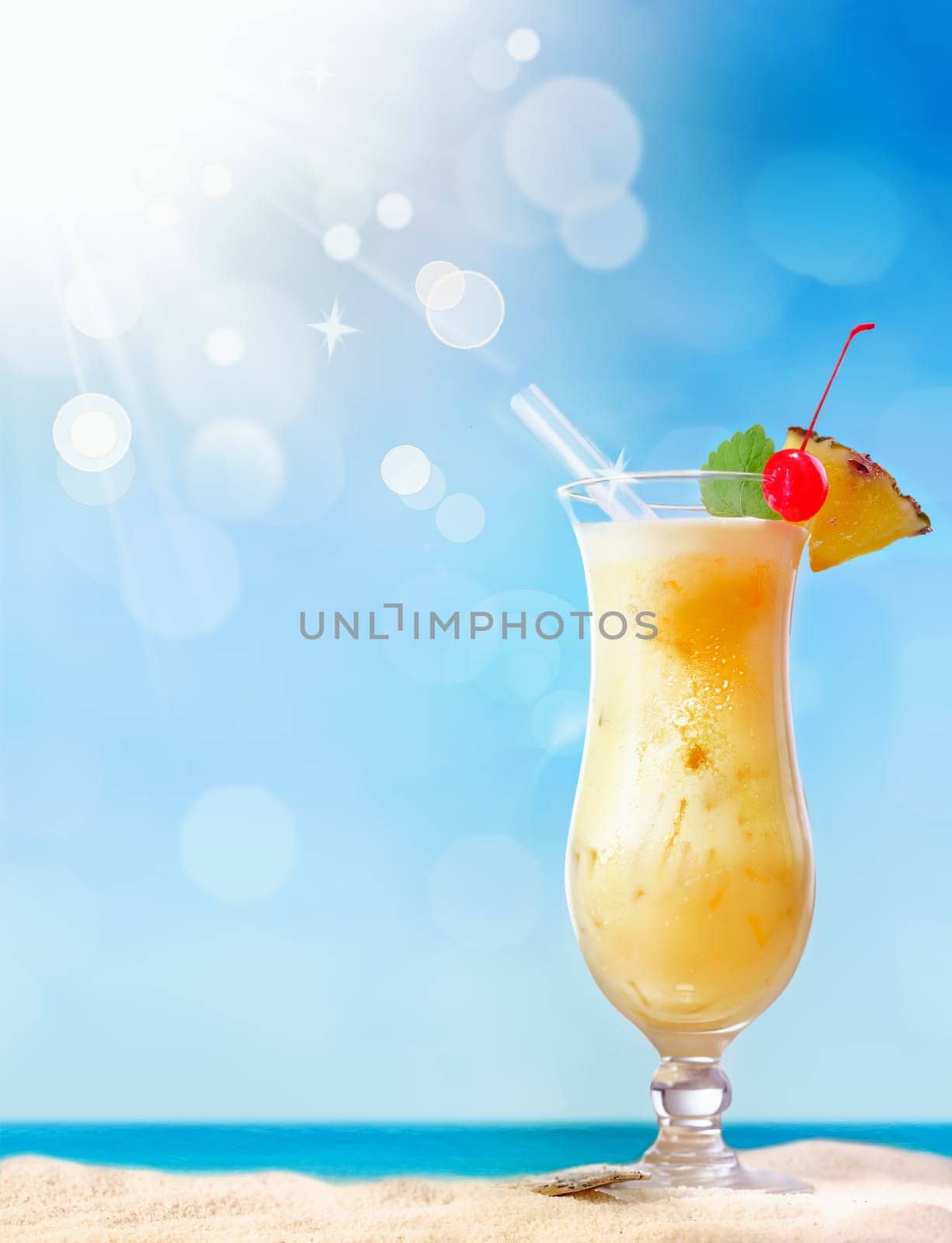 Fresh tropical coctail on beautiful sunny beach