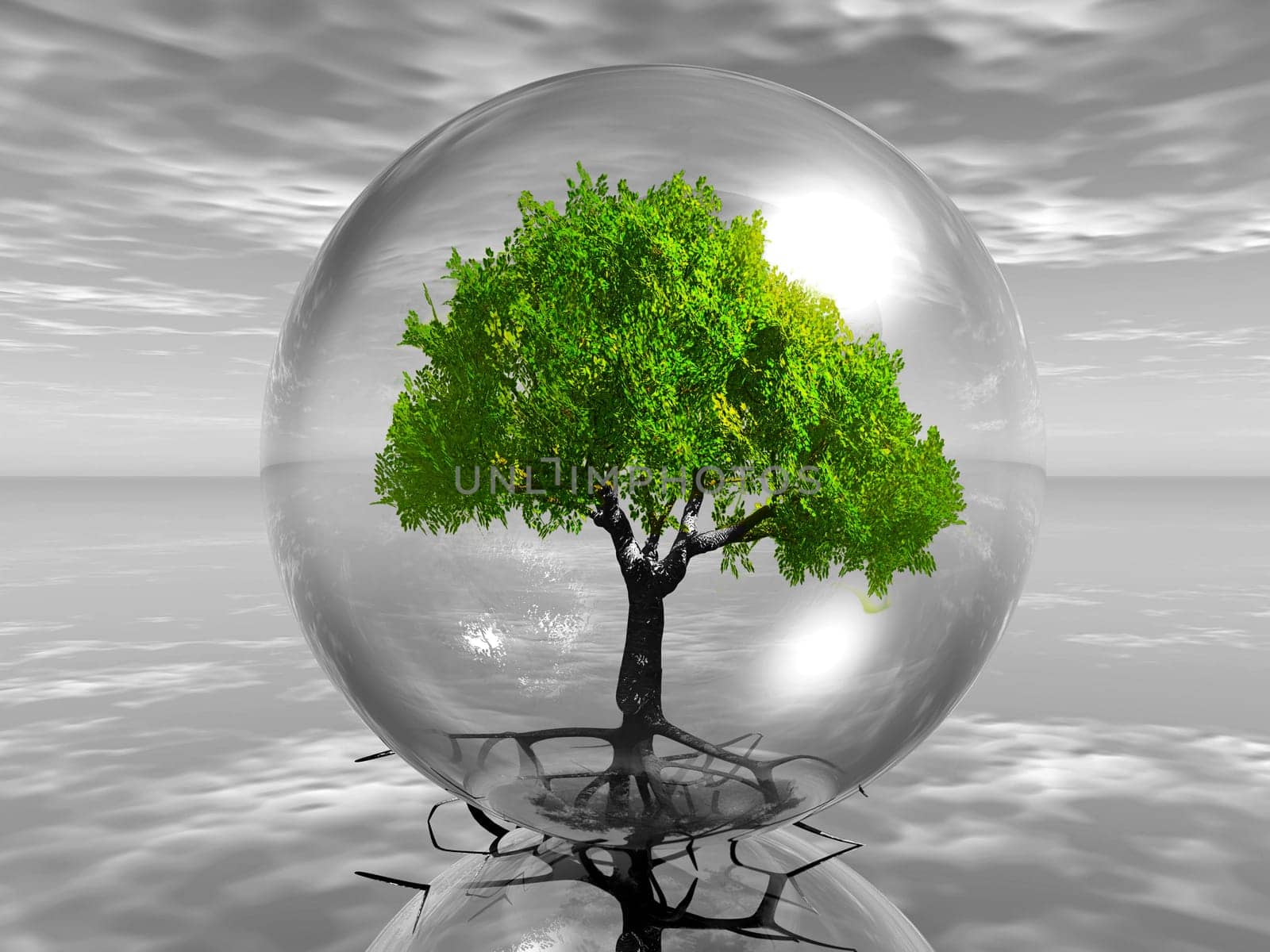 green tree in a transparent bubble
