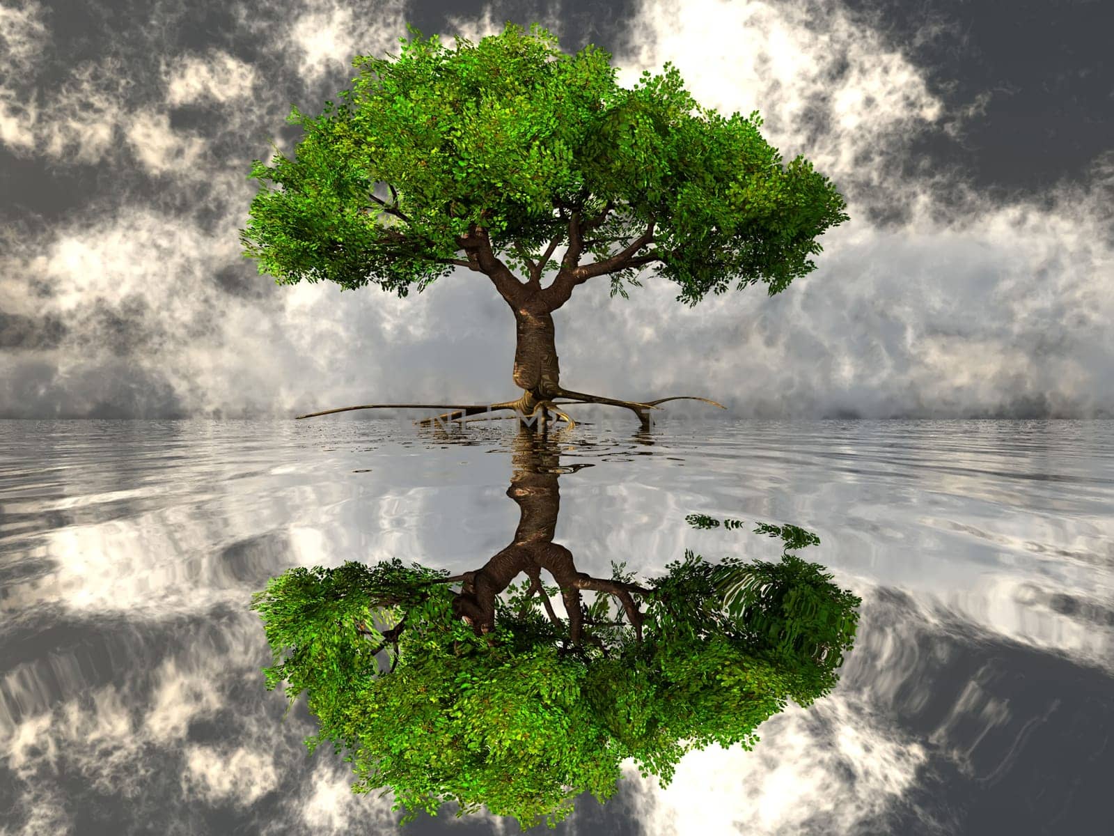 the green tree and the water