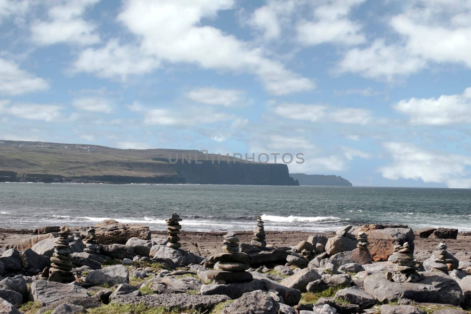 rock piles on the beach in doolin county clare ireland