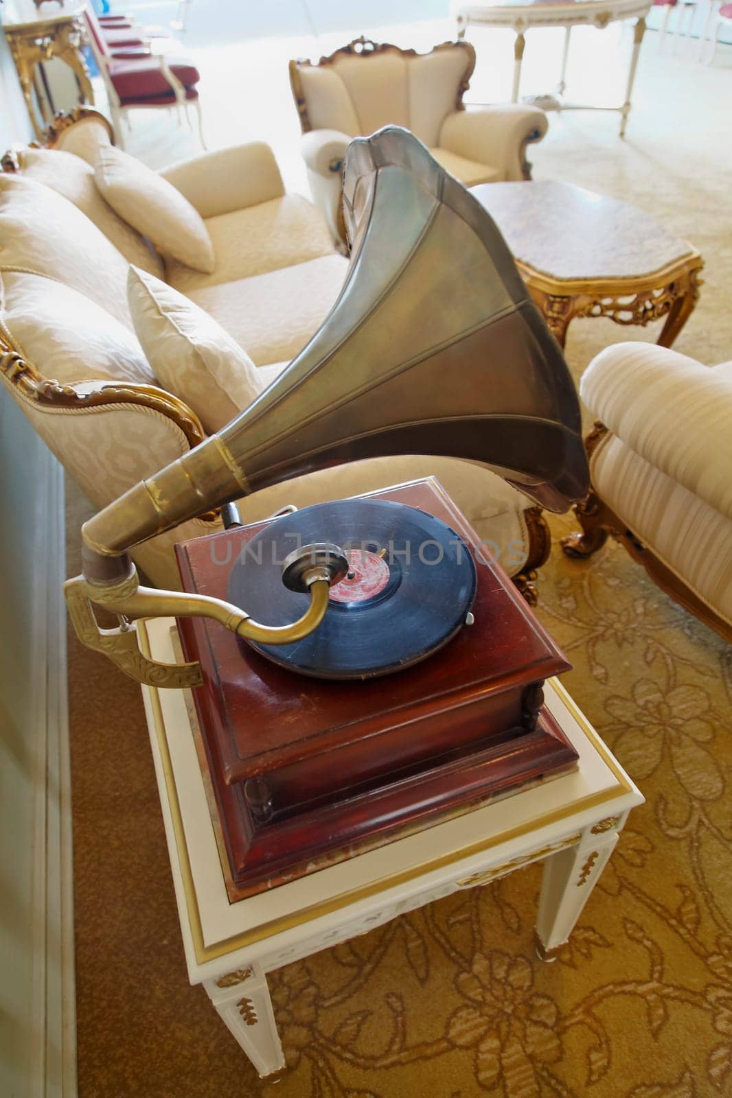 Bosphorus Palace, Istanbul, Turkey - July 1, 2011: Editorial, luxorius room setting and interior design retro styled in 1930s
