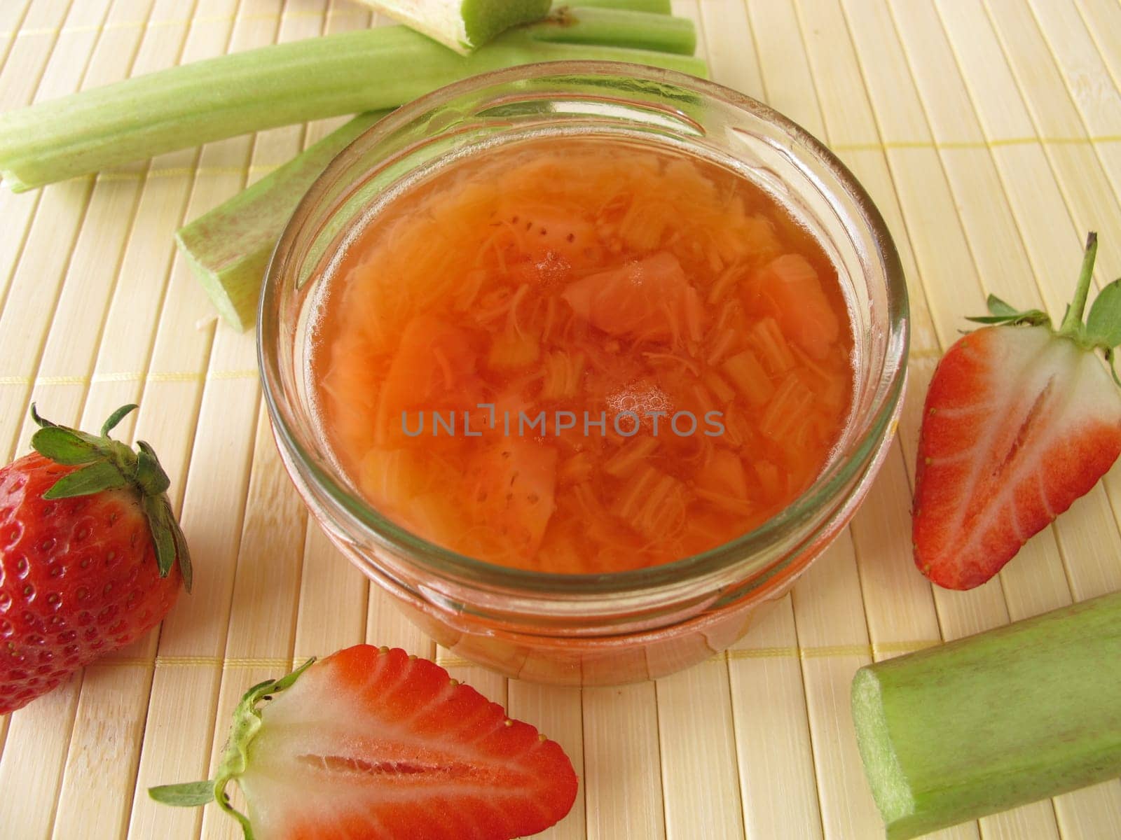 Jam with rhubarb and strawberries