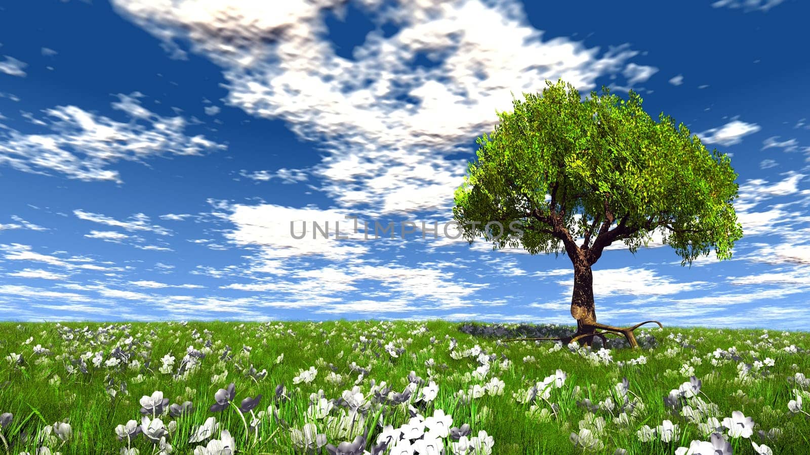 a green tree in a field