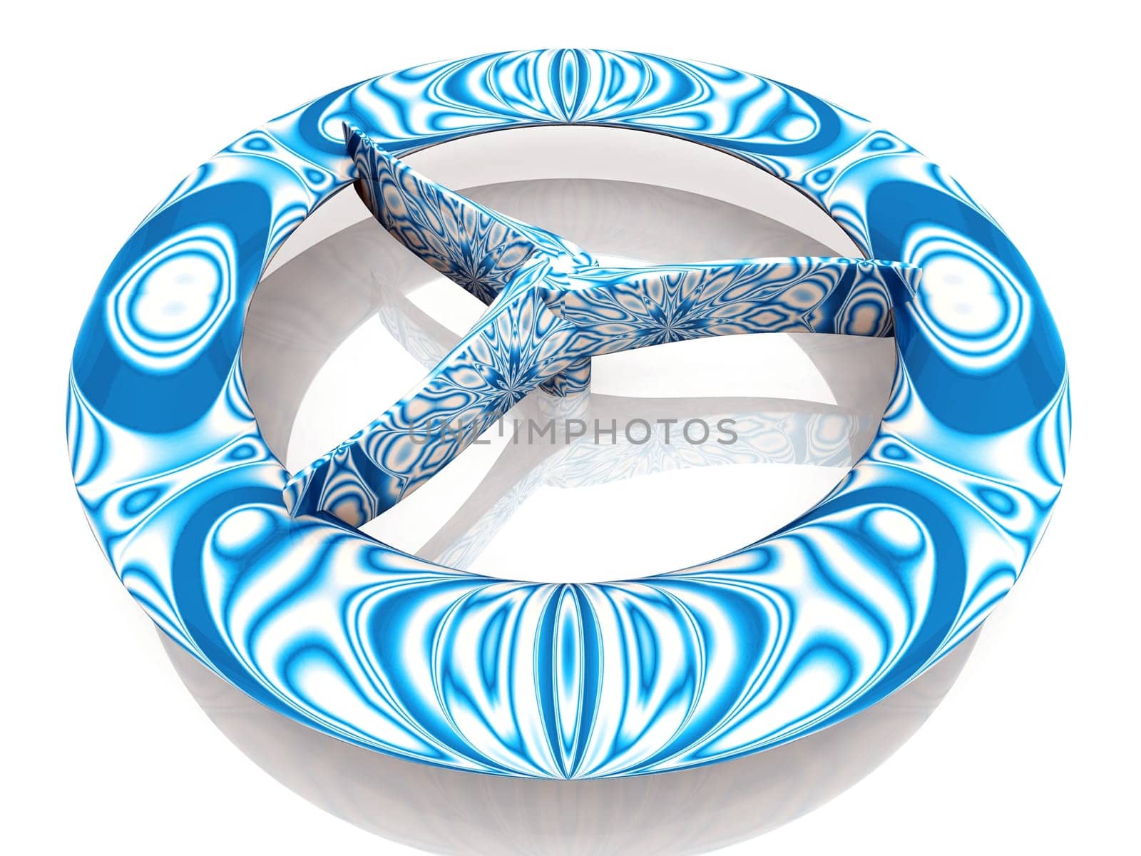 one blue propeller with patterns