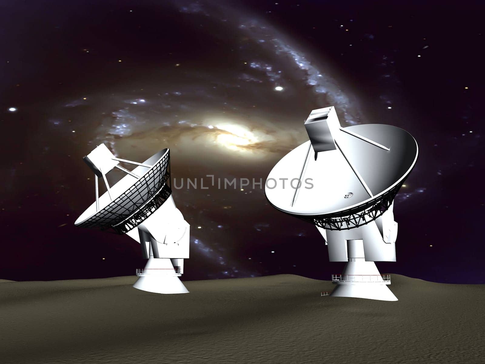 two telescopes and a spiral galaxy