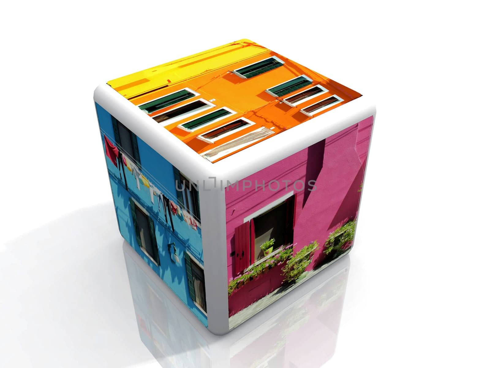 cubes with many colored houses