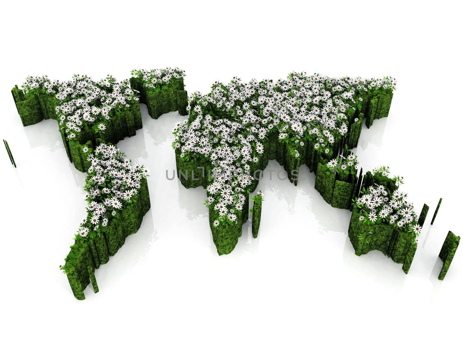 Earth map with grass and flowers