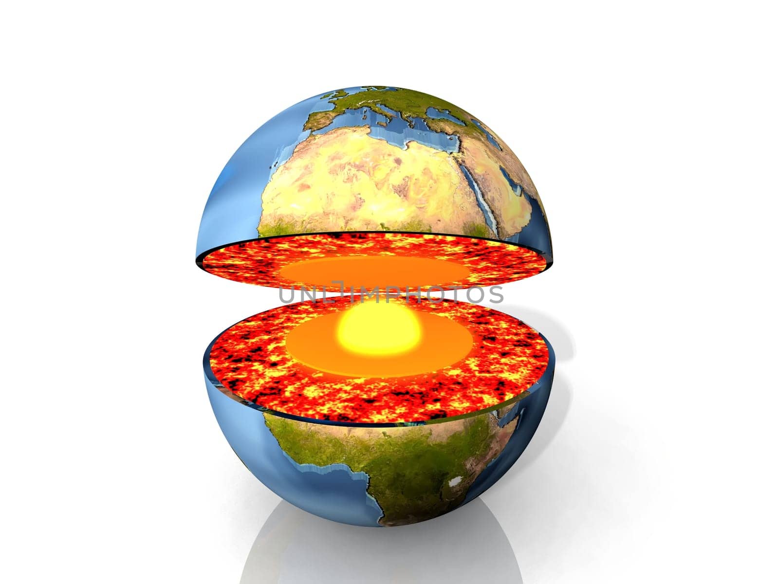 Earth open with magma and center