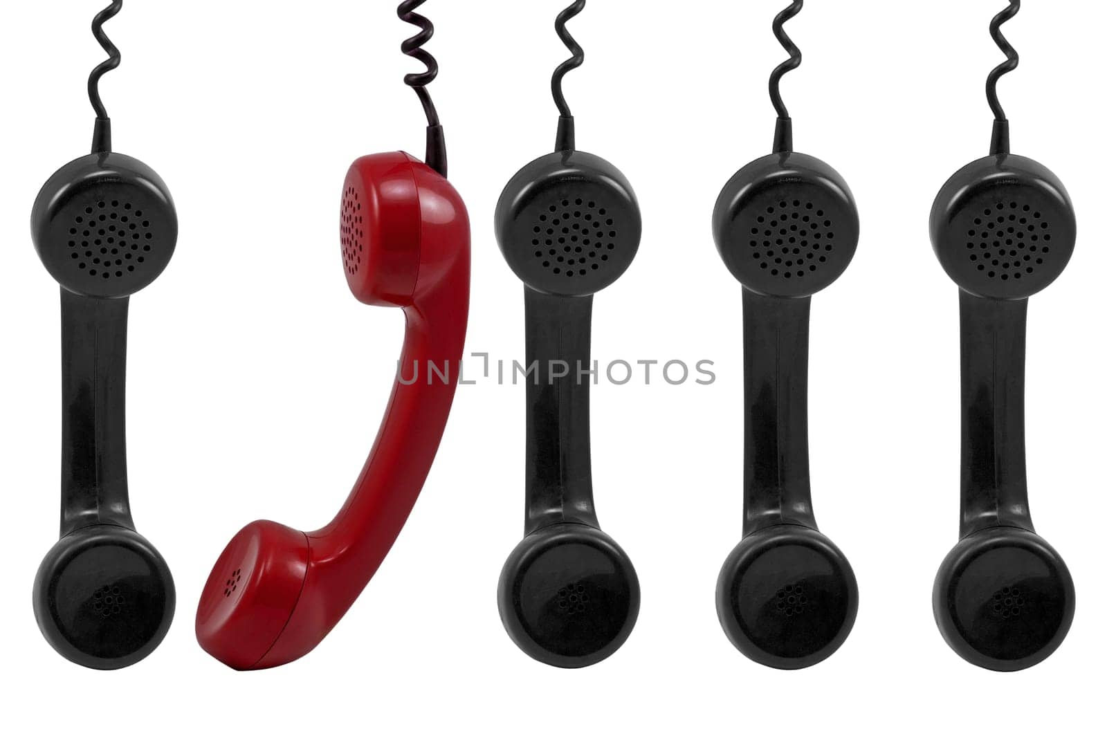 red phone receiver between other black receivers