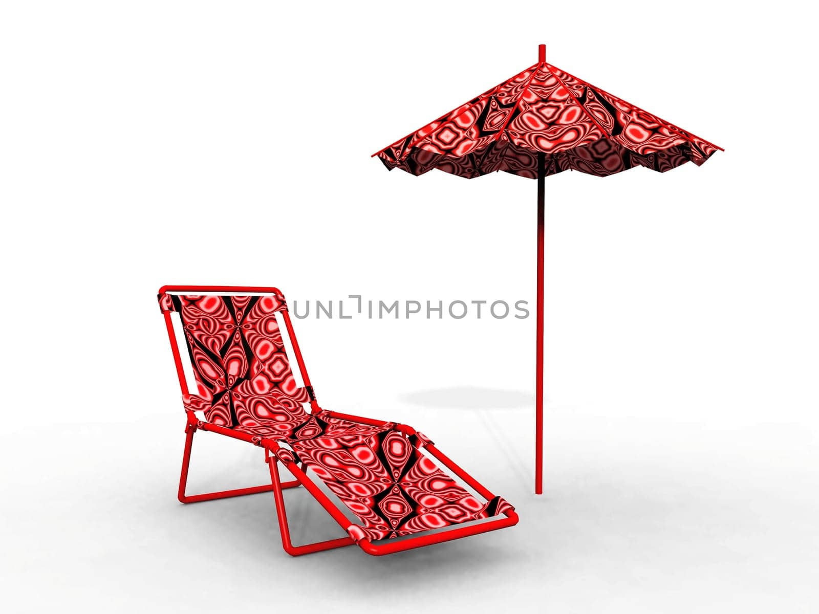 lounge chair and umbrella with a red texture