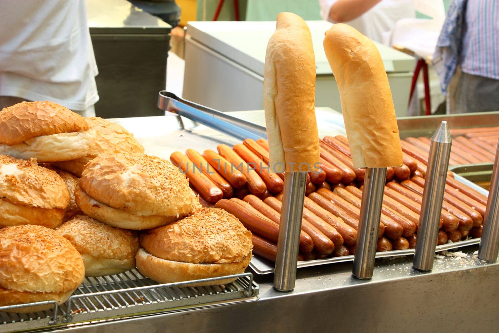 Heap of hot dogs and buns  ready for eating