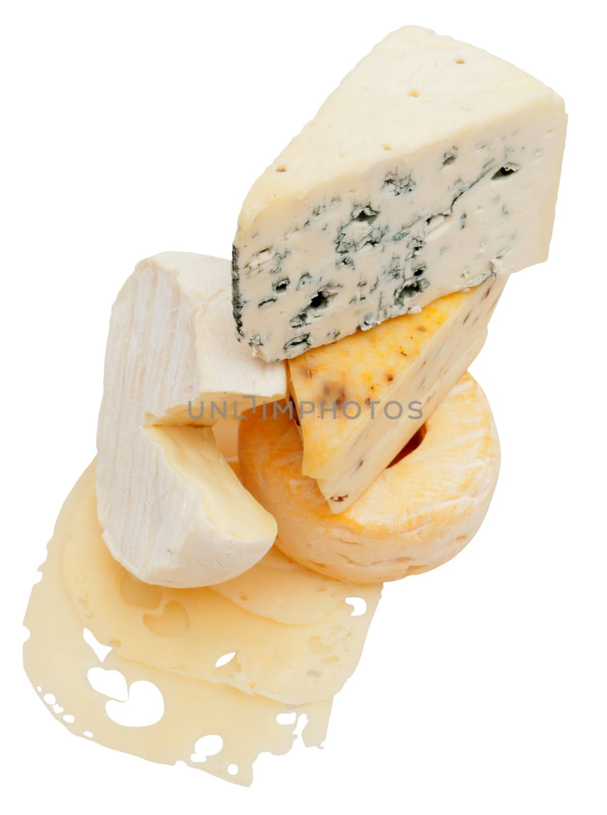 Various Types of Cheese Isolated on White Background