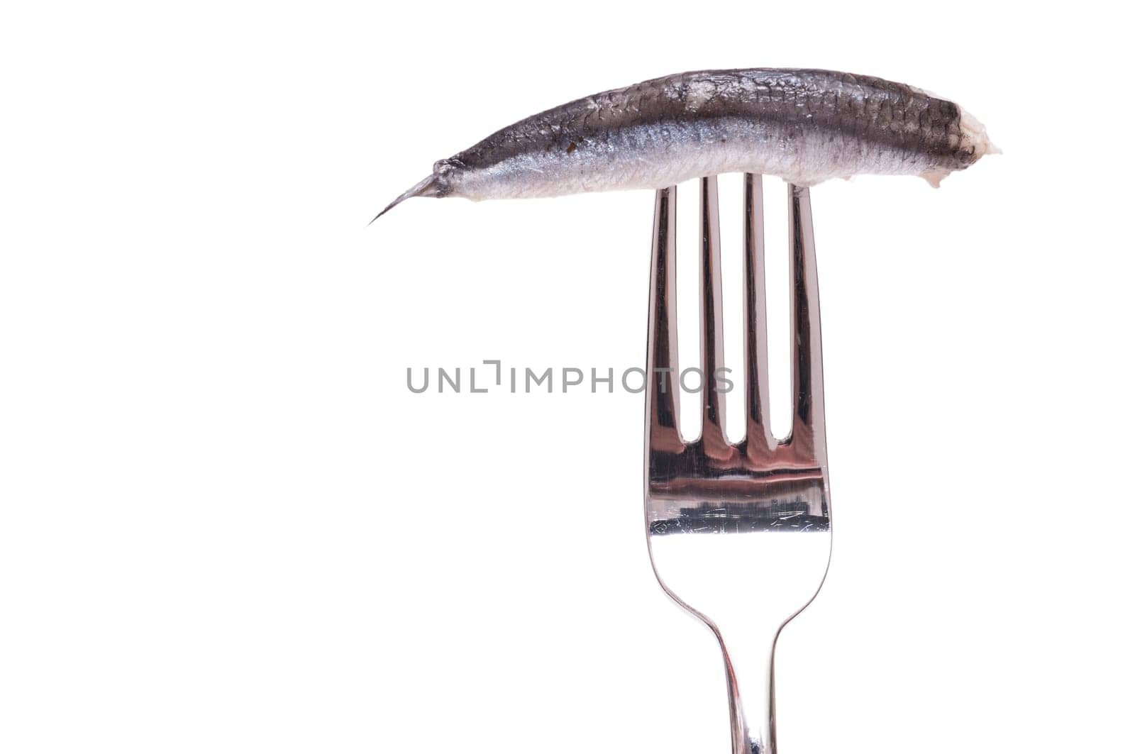 White Cut-Out Fork with a Sardine