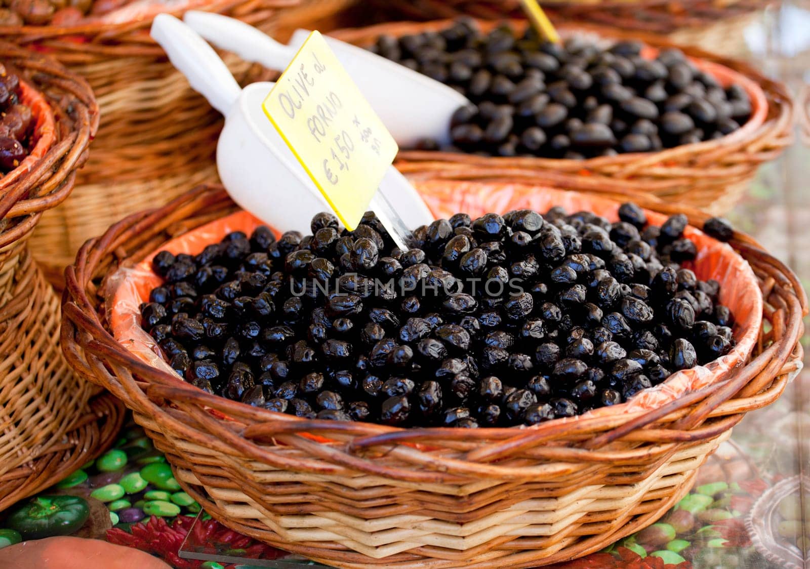 Olives on a wicker basket