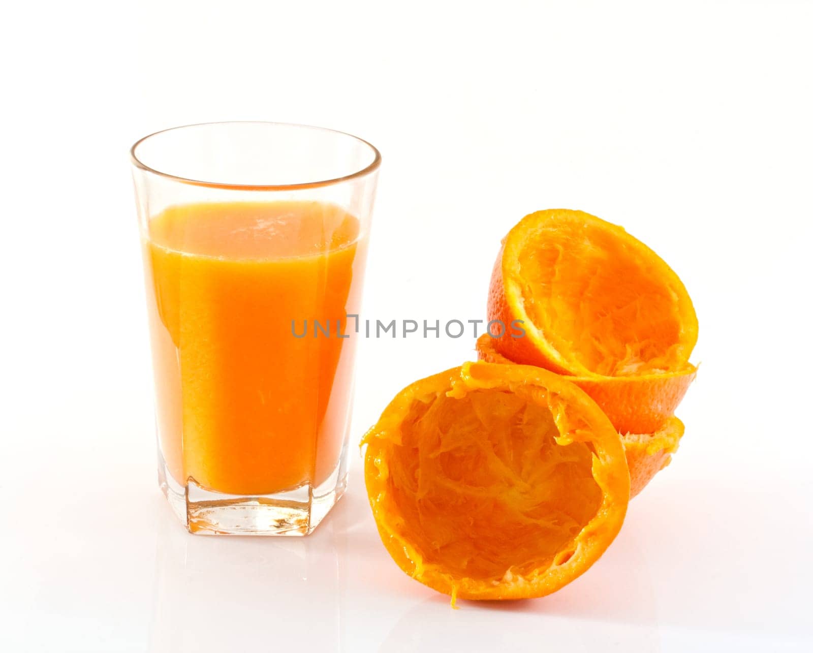 Orange juice on white background