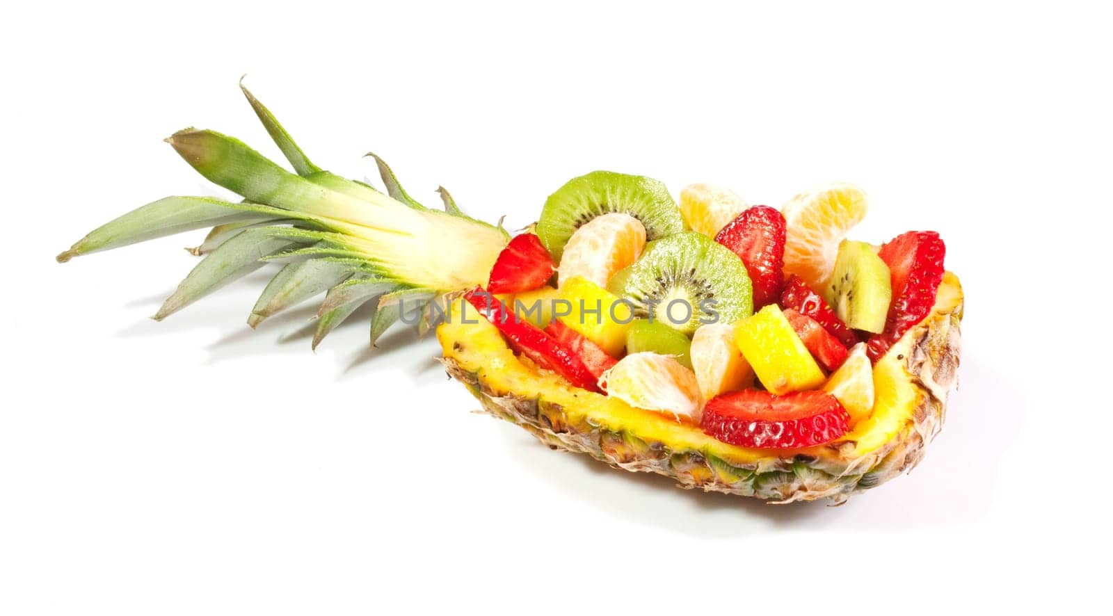 Fruit salad inside a pineapple