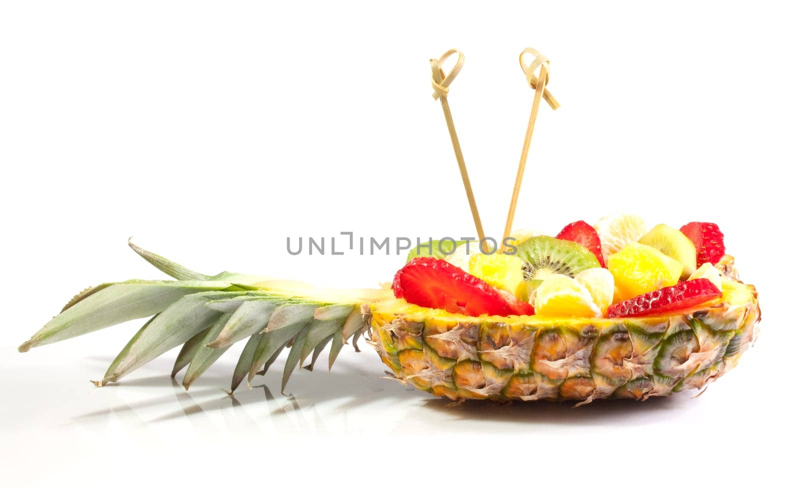 Fruit salad inside a pineapple