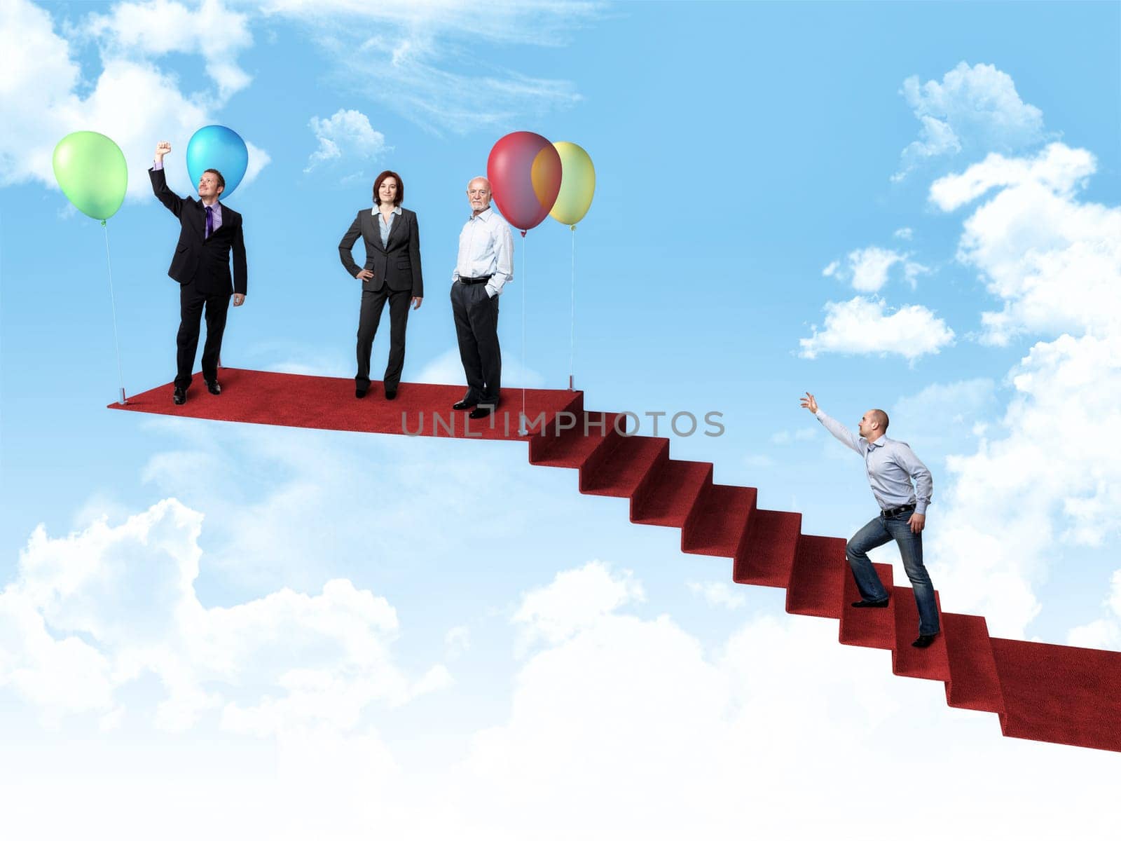 business people on abstract red carpet