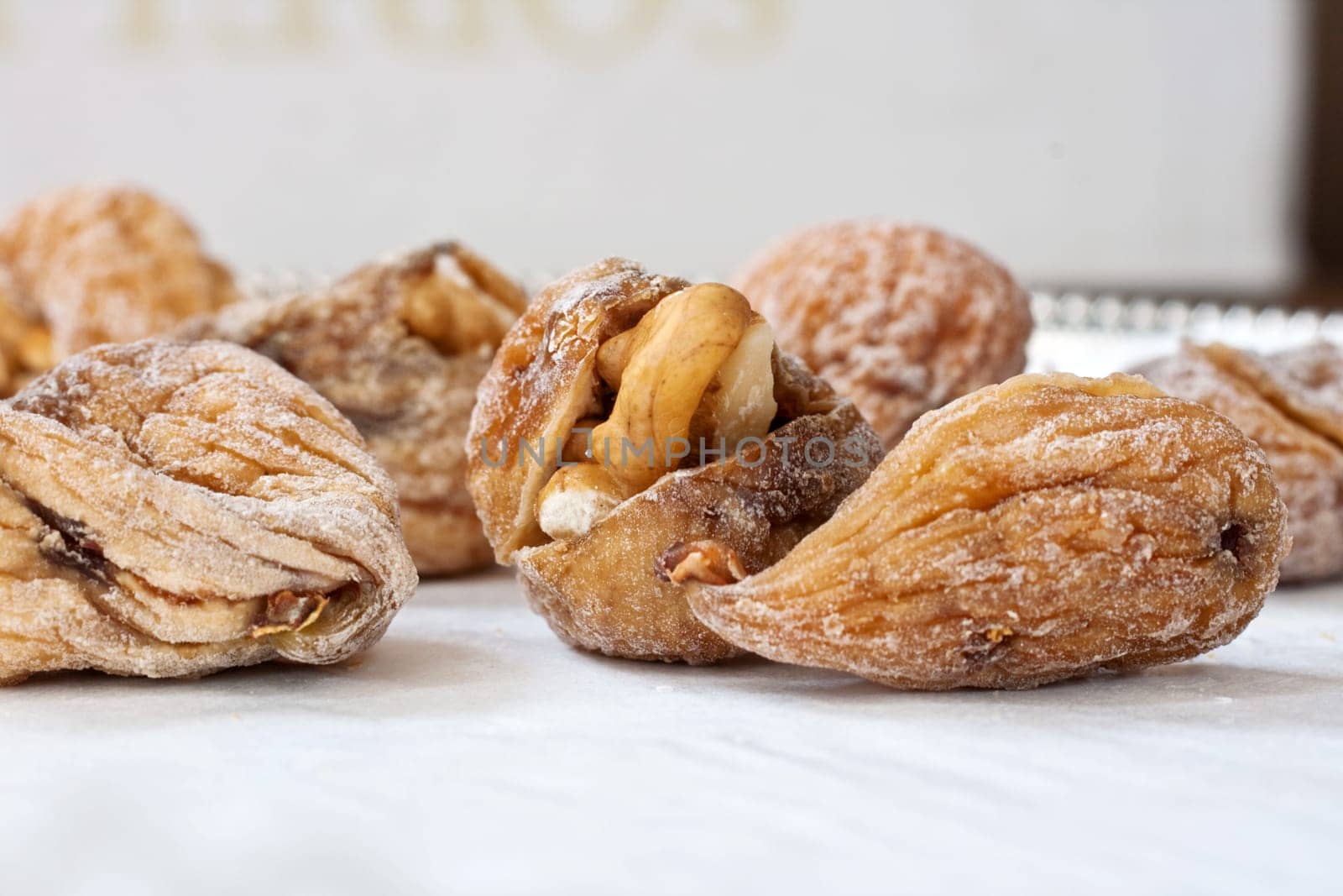 Close up of delicious Figs with walnuts