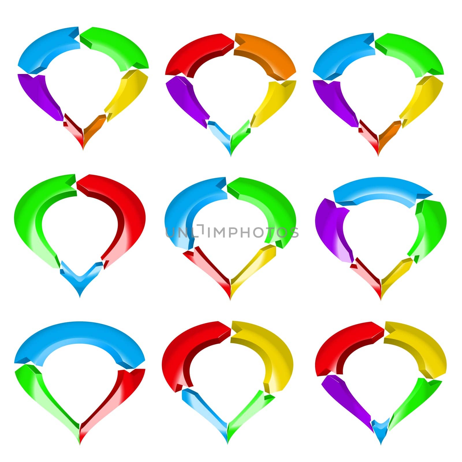 A set of various abstract arrows work on white.
