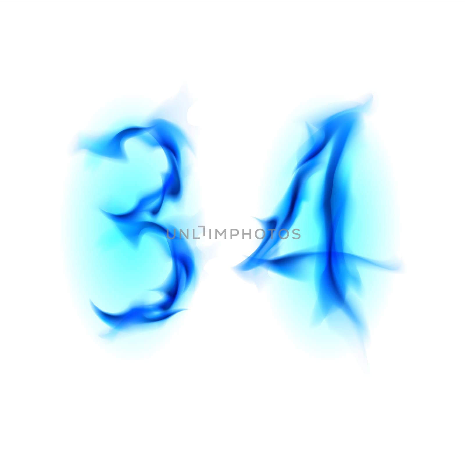 Two blue alphabet symbol of fire - numbers three and four. Illustration on white background
