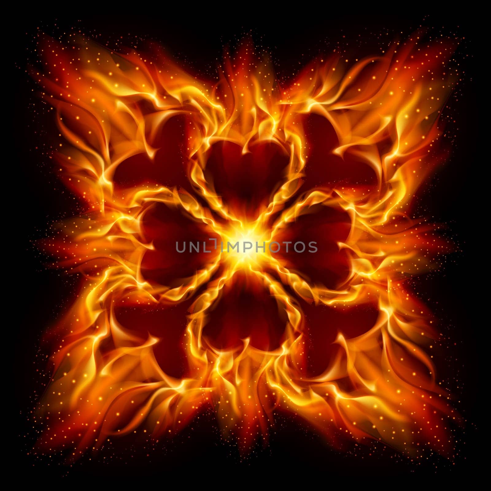 Burning fire crossю Illustration on black background for design