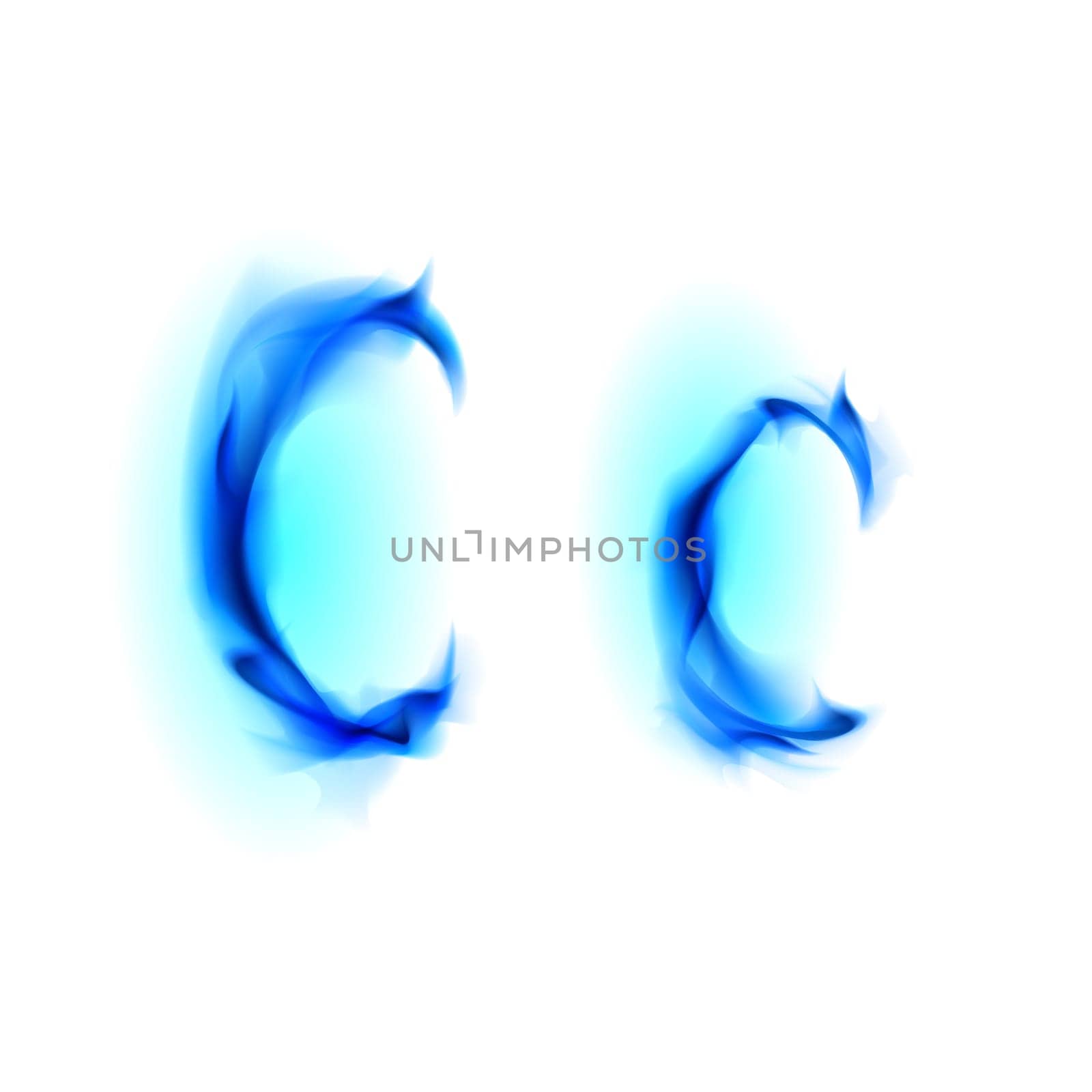 Blue Fiery font. Letter C. Illustration on black background