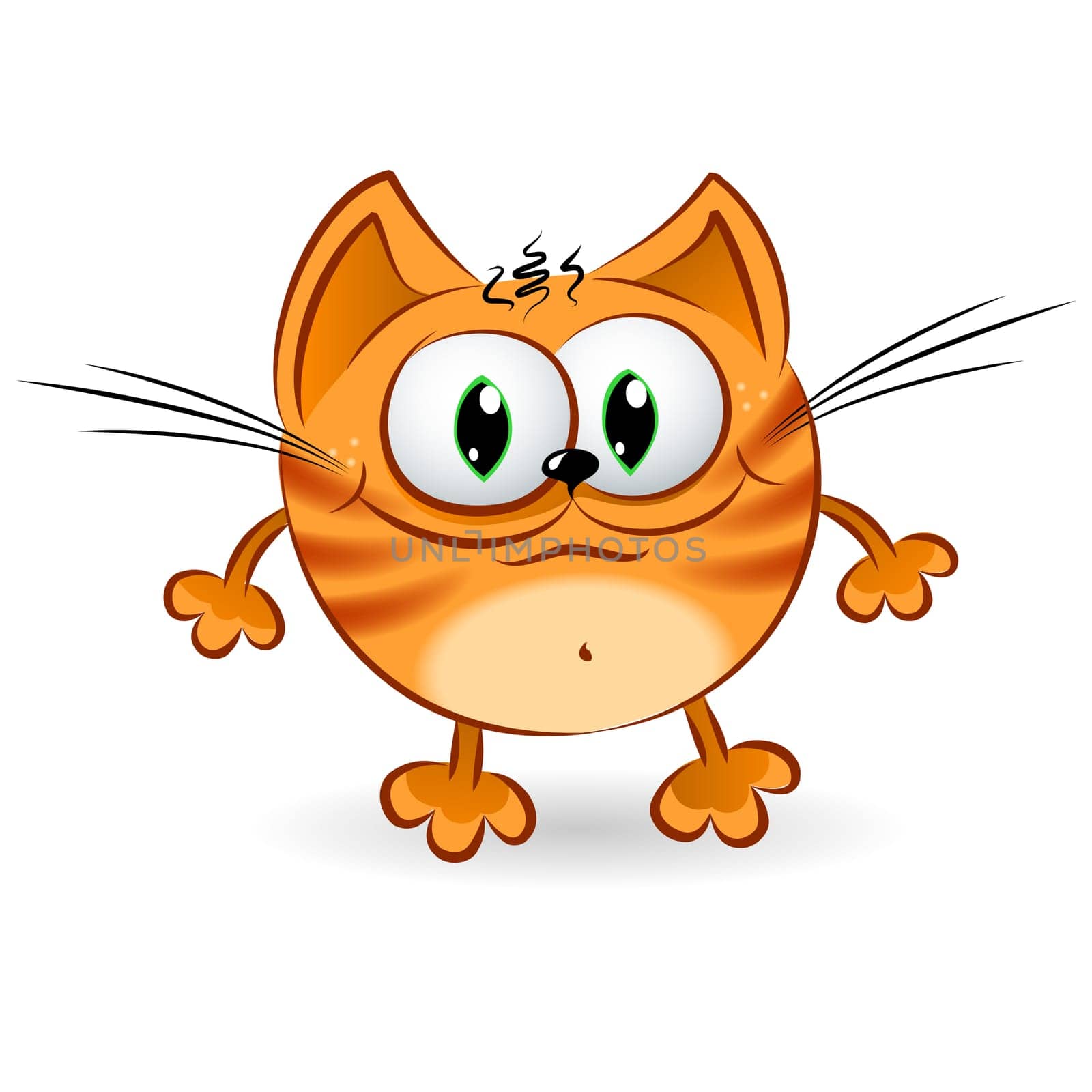 Happy cartoon ginger cat. Illustration on white background for design