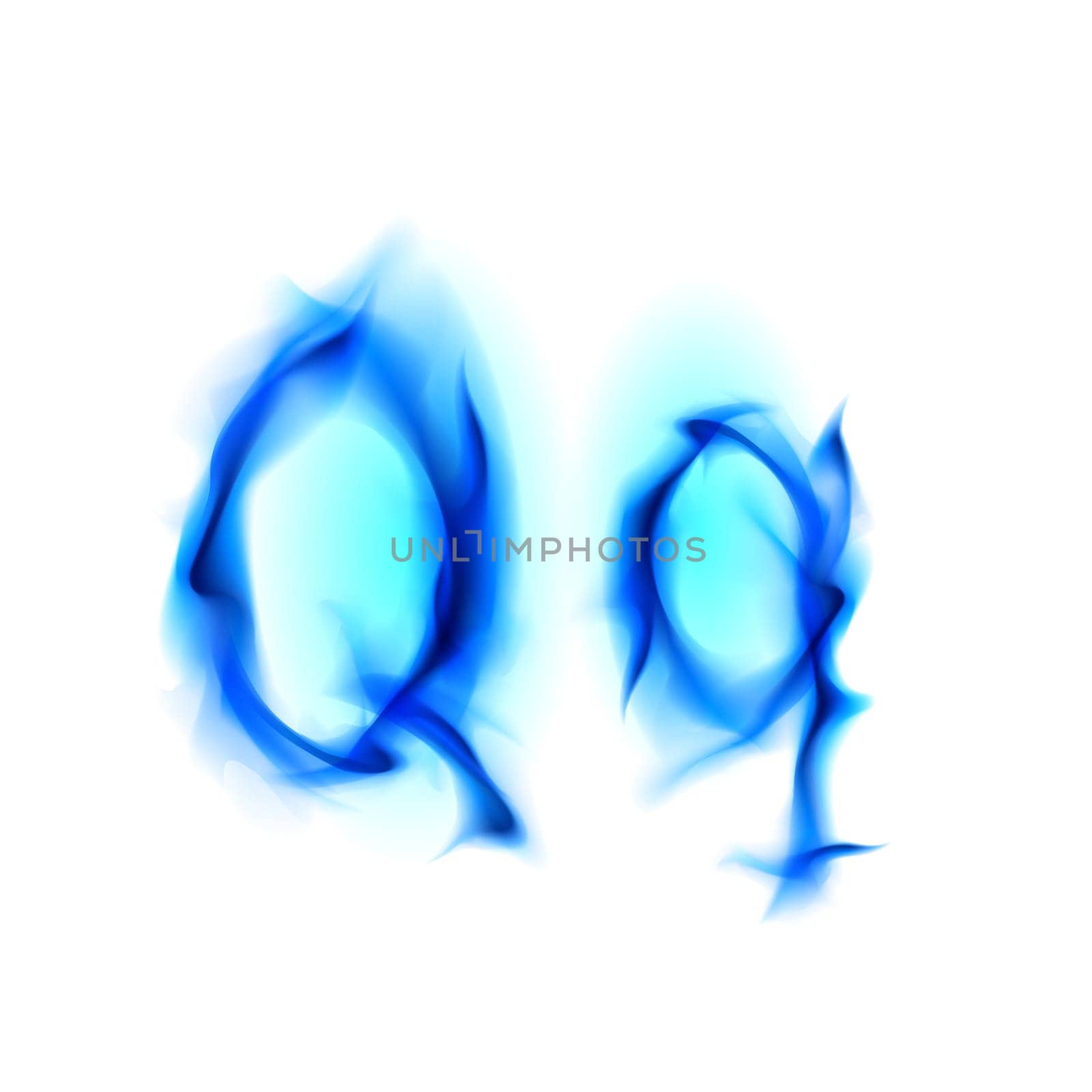 Blue Fiery font. Letter Q. Illustration on black background