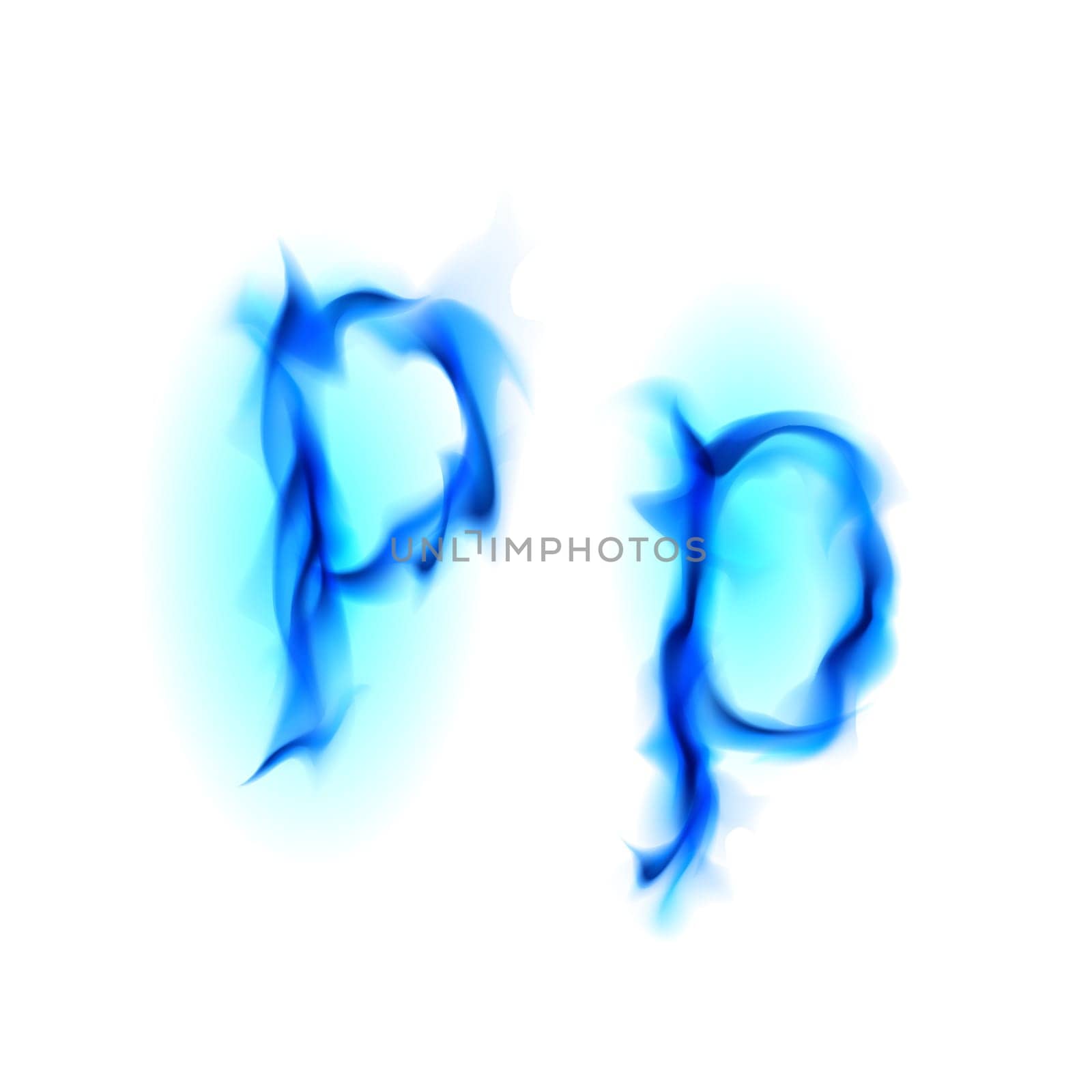 Blue Fiery font. Letter P. Illustration on black background