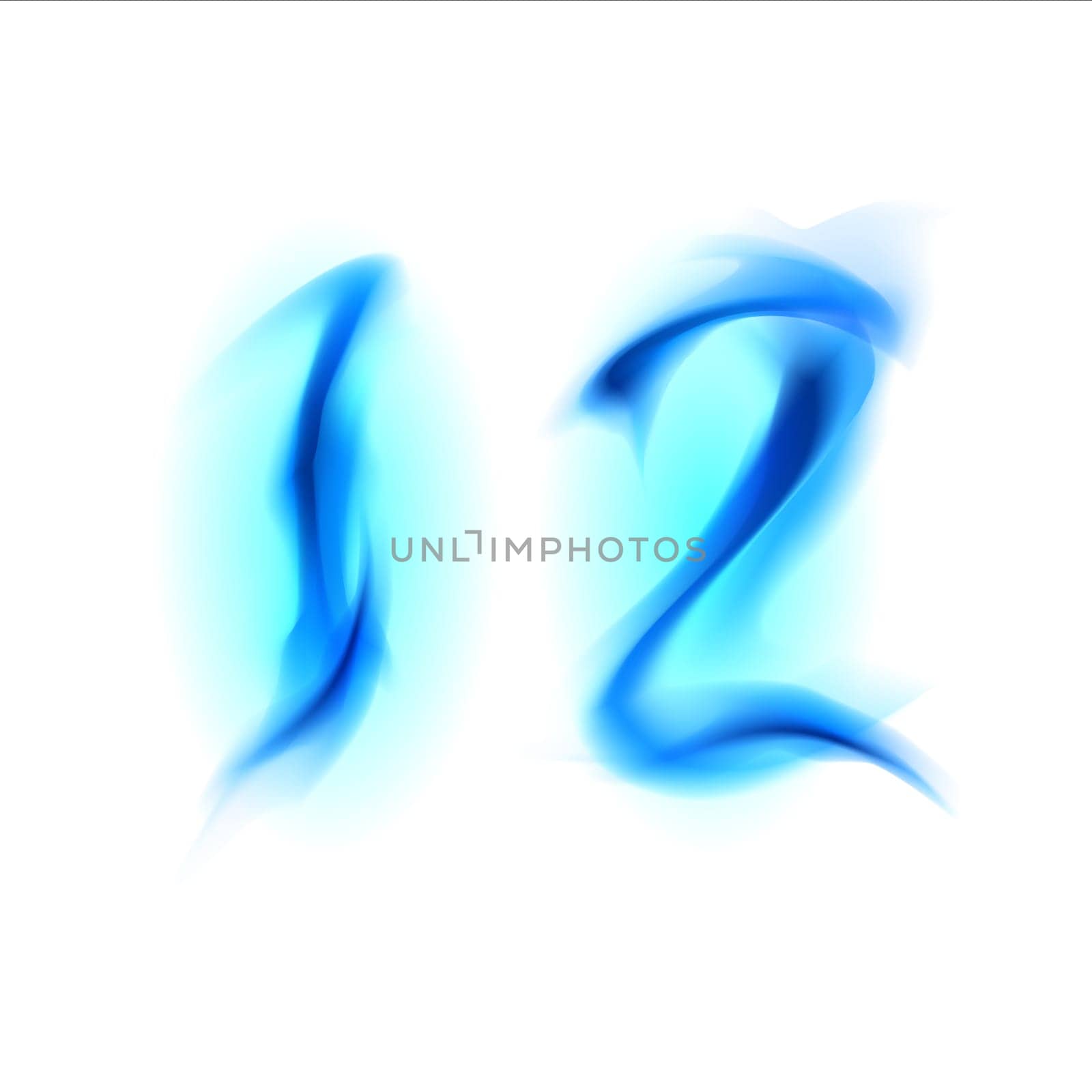 Two blue alphabet symbol of fire - numbers one and two. Illustration on white background