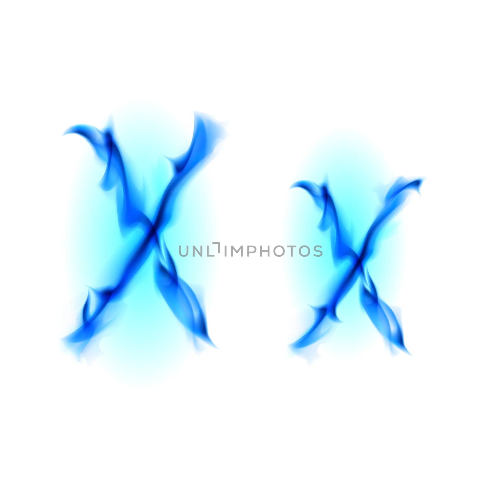 Blue Fiery font. Letter X. Illustration on black background