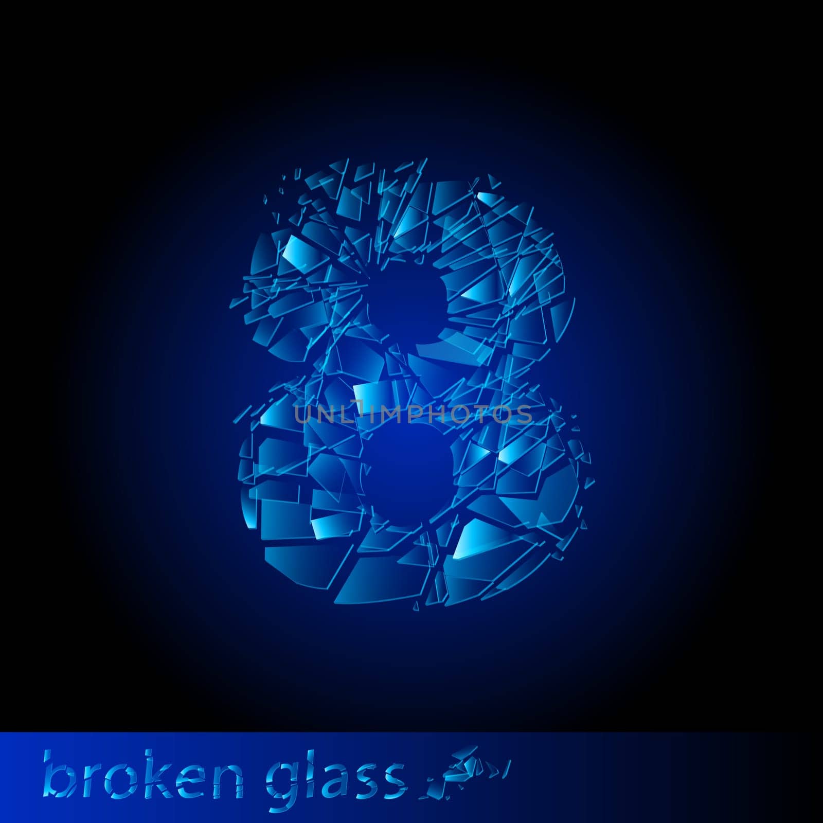 One symbol of broken eight - digit four. Illustration on black background