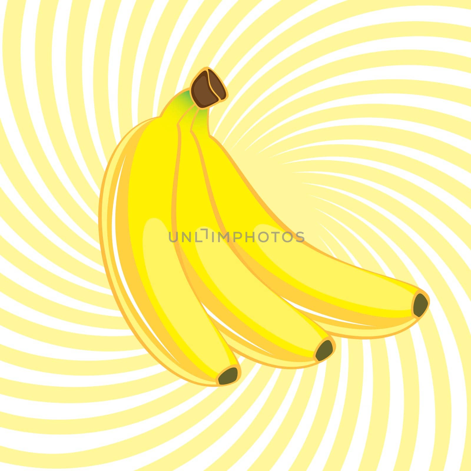 Three Banana. Illustration on an abstract yellow background