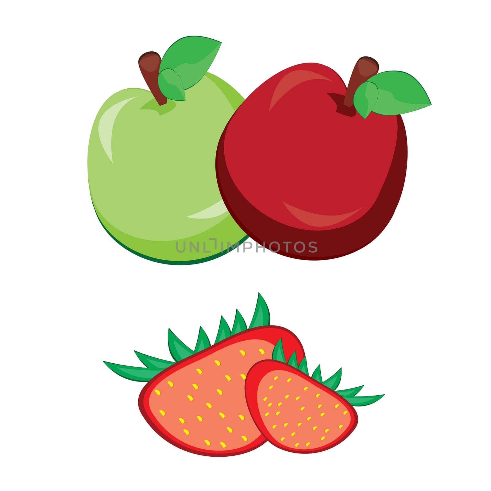 Illustration of healthy fresh fruit. Apple with strawberry