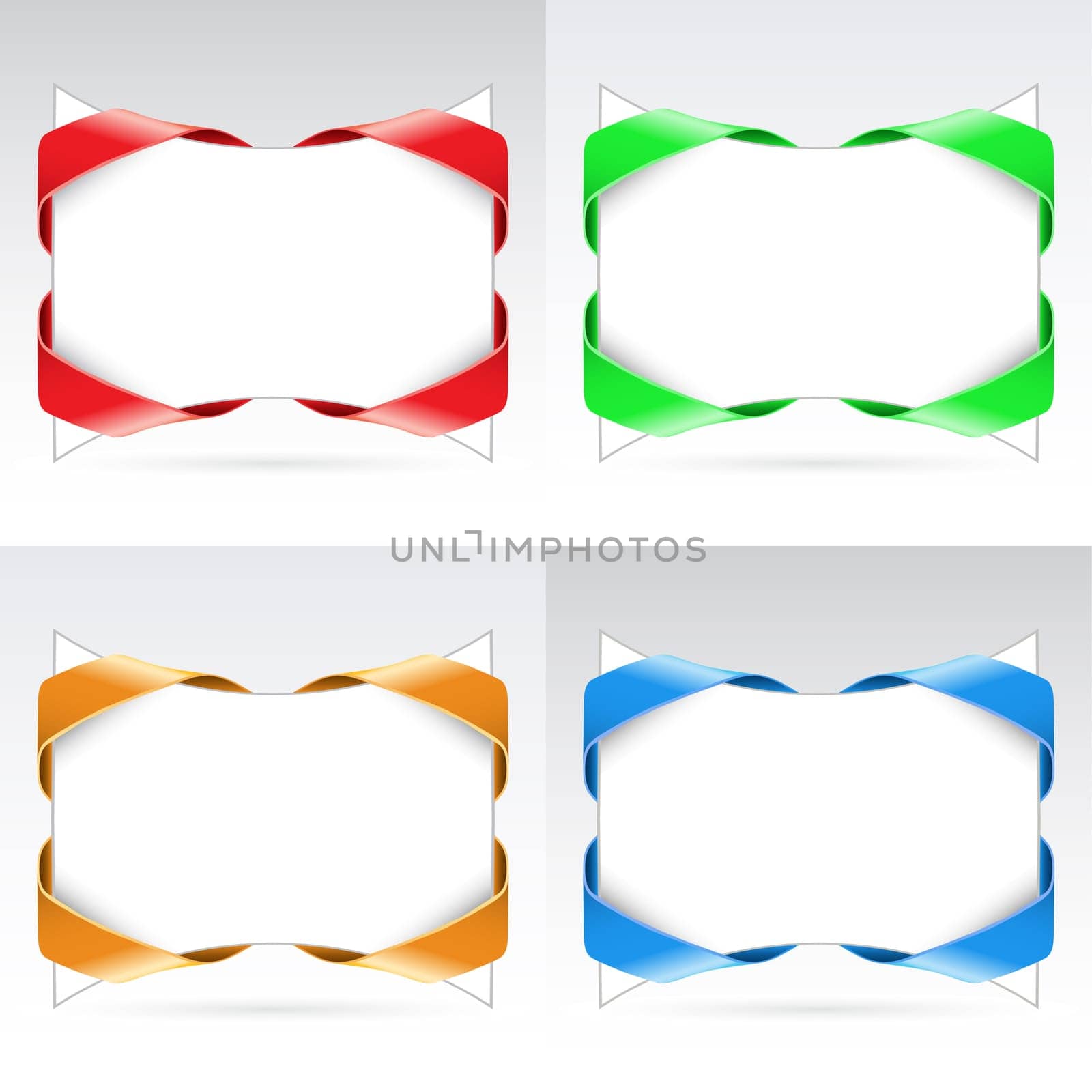 Set of white blanks with ribbon. Illustration on white background