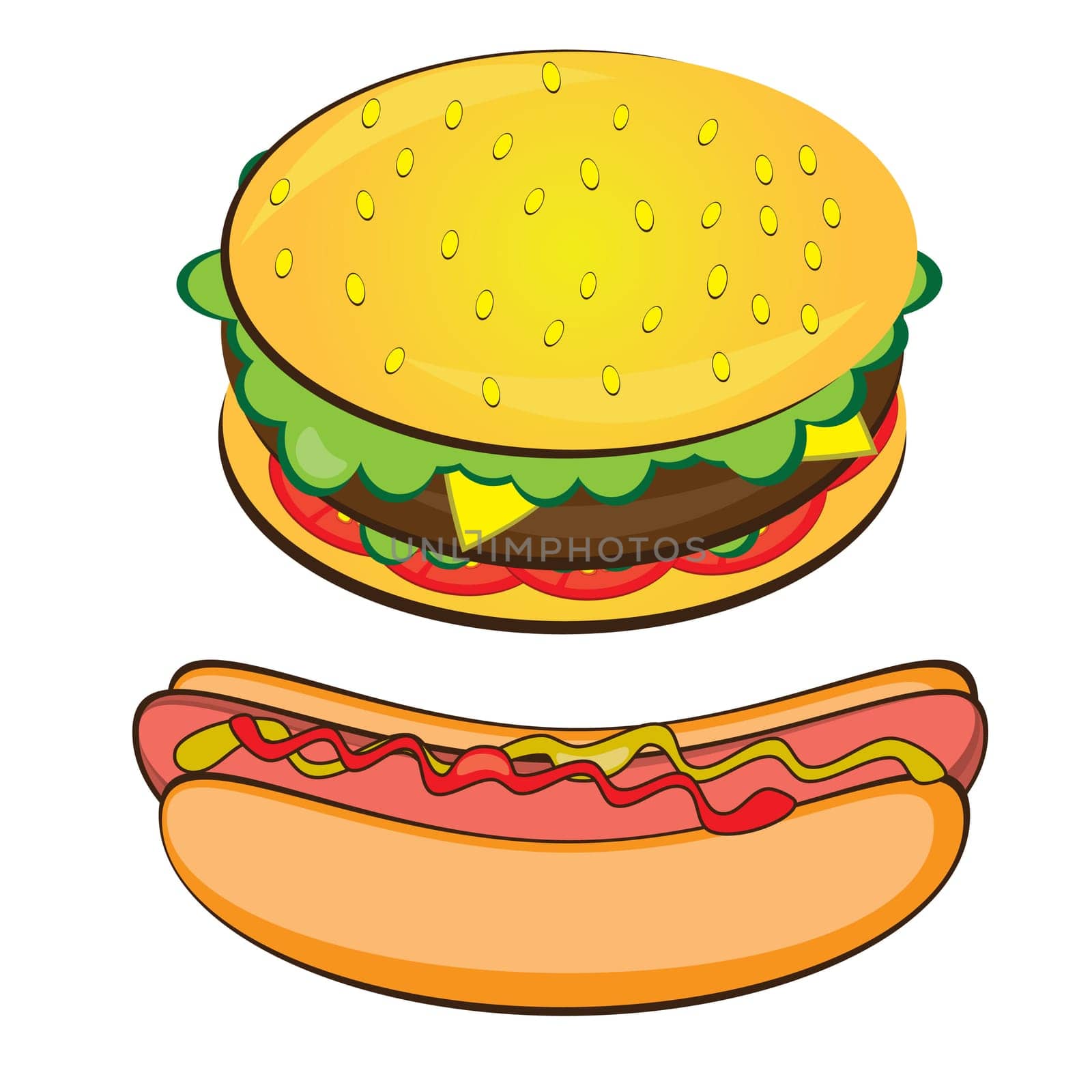 Appetizing Hotdog and Sandwich. Vector illustration on white background